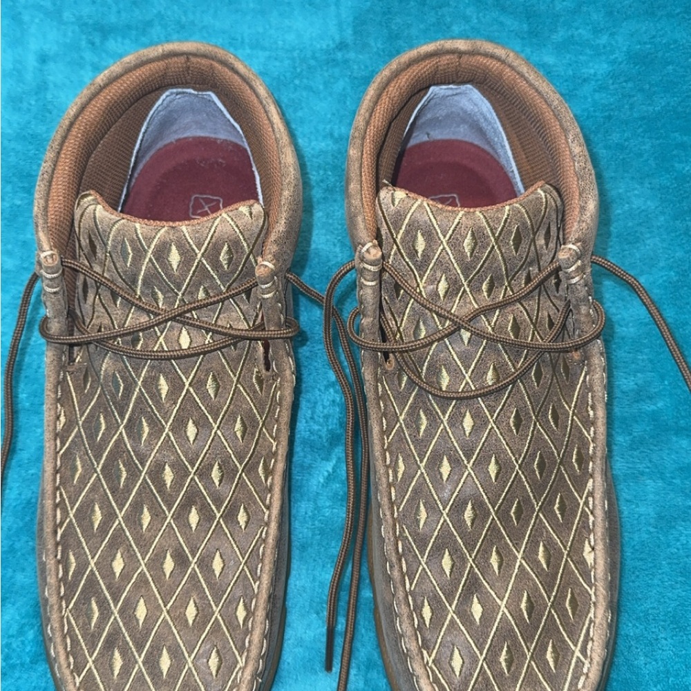 Twisted X Brown and Gold Diamond Pattern Loafers